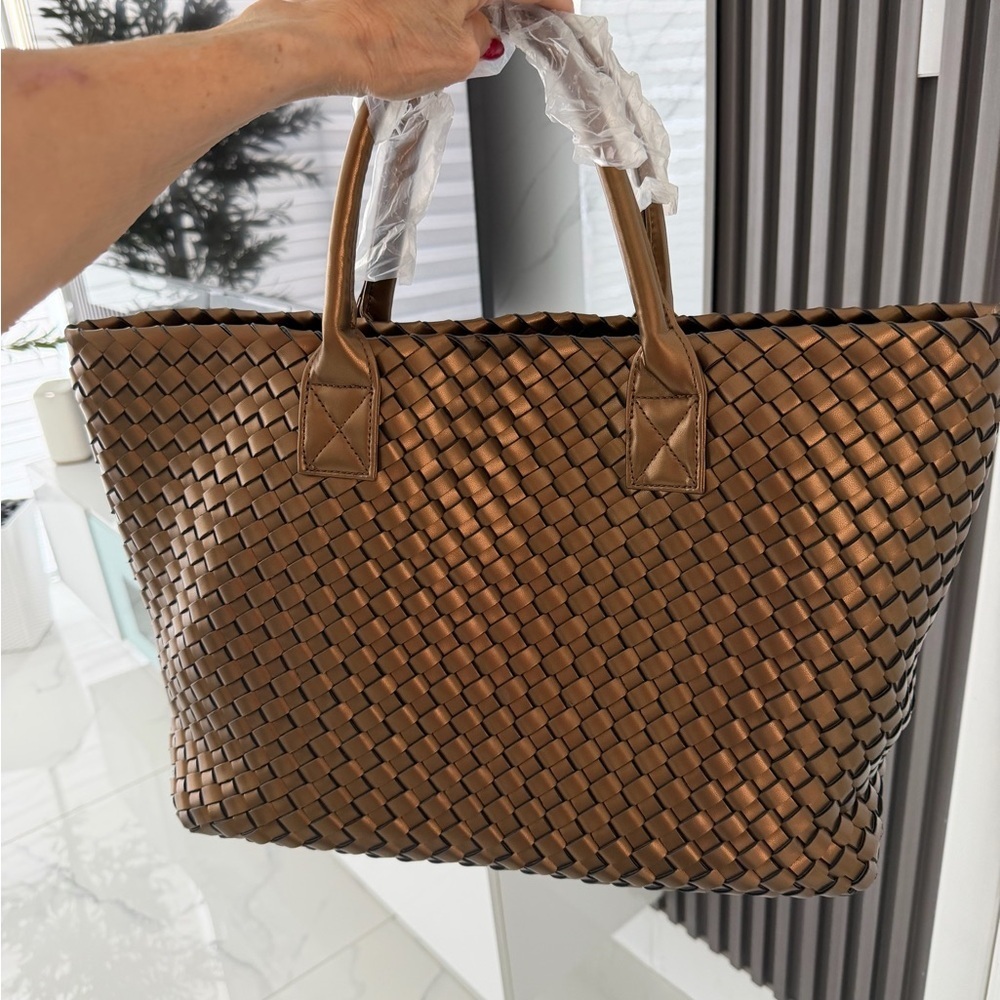 Elegant Brown Woven Tote Bag